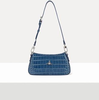 Vivienne Westwood Tasha Shoulder Phone Bag Emboss Croc Leather Blue
