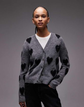 AllSaints Amora - Cardigan grigio con cuori-Nero