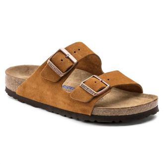 Birkenstock Womens Arizona Soft Footbed Suede Sandals In Mink