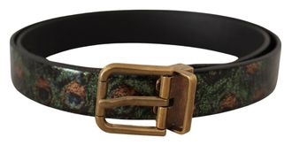 Dolce & Gabbana Mens Peacock Leather Belt - Black - One Size