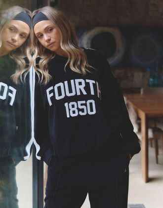 4th & Reckless x Felicia Wedin Apres Ski velour 1850 side stripe logo sweatshirt in black - part of a set