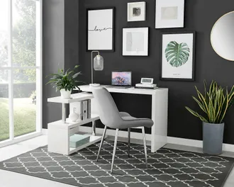 Furniturebox Siena White High Gloss Modern Console Table With Rotating Storage Shelves