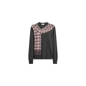 Moschino Pullover van wol-zijdeblend met inlegwerk - Dames - Ronde hals truien - Grijs - XL - Wol - Truien & Vesten