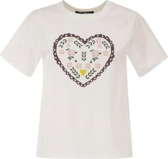 Max Mara Camiseta con Coraz&oacute;n Bordado - Tops - Mujer - Blanco - S