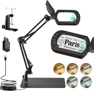 OEM L&aacute;mpara De Pie Con Aumento De 10x, Luz Led 2 En 1 Con Cubierta Protectora, L&aacute;mpara De Escritorio Con 5 Modos De Color Para Lectura, Reparaci&oacute;n, Manual