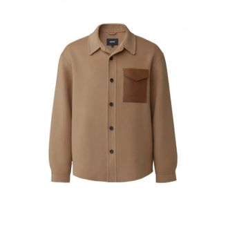 Mackage Light Jackets, male, Brown, Size: XS Double-face Wool Overshirt with Leather Patch Pocket