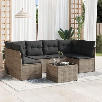 vidaXL Vidaxl - Set De Sof&aacute;s De Jard&iacute;n 7 Piezas Con Cojines Rat&aacute;n Pe Gris