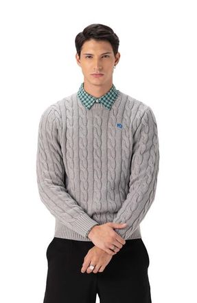 Members Only Mens Crew Neck Cable Sweater in Grey at Nordstrom, Size Xx-Large