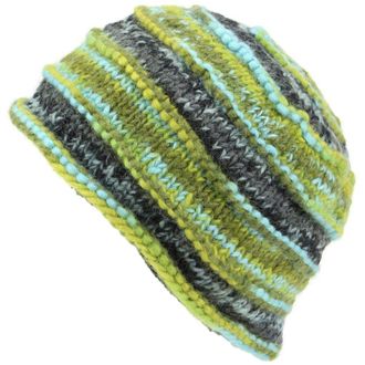 Loud Elephant Chunky Ribbed Wool Knit Beanie Hat with Space Dye Design - Green & Blue