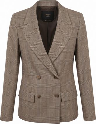 Twin-Set Tailored Prince Of Wales Check Blazer With Double-Breasted Front