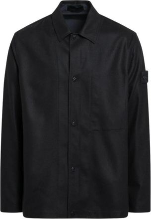 Stone Island Long Sleeve Shirt - Heren - Zomerjassen - Zwart - XL - Wol - Jassen
