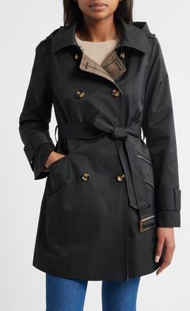 London Fog Double Breasted Trench Raincoat in Black at Nordstrom Rack, Size X-Small