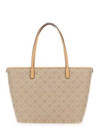 Tory Burch Womens Tote Bag Beige Canvas Cotton