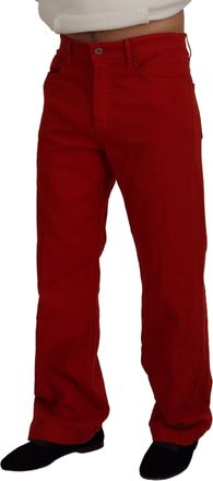 Dolce & Gabbana Red Cotton Straight Fit Men Denim Jeans Elastane Clothing