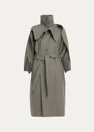 Issey Miyake Calligraph Wool Sculptural Belted Trench Coat