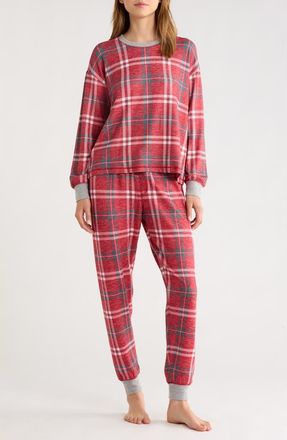 PJ Salvage Lets Get Toasty Plaid Peachy Jersey Pajamas in Samba Red at Nordstrom, Size X-Small