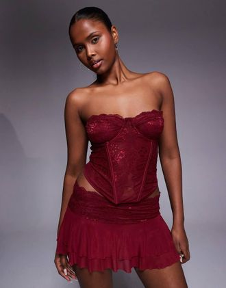 I.AM.GIA Demie - Top a corsetto strutturato a fascia in pizzo bordeaux in coordinato-Rosso