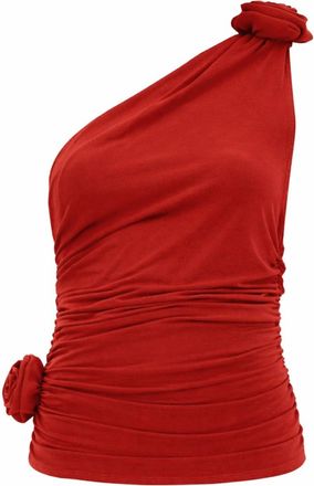 Magda Butrym Red Solid One Shoulder Top