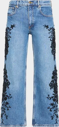 Ramy Brook Lea Beaded Cropped Wide-Leg Jean