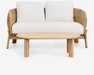 Sklum Sklum - Conjunto De Jard&iacute;n Con Sof&aacute; De 2 Plazas Y Mesa De Centro En Madera De Acacia Y Rat&aacute;n Leilan