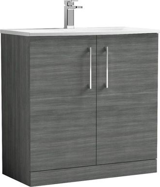 Nuie Nuie - Arno Anthracite Woodgrain 800mm 2 Door Vanity Unit and Curved Ceramic Basin - ARN505G