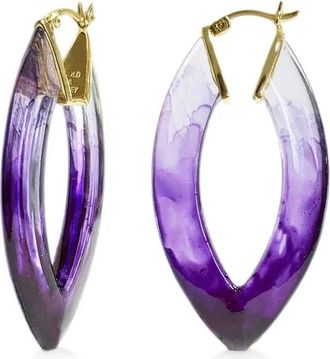 Gold & Honey Womens Painted Marquise Lucite Hoop Earrings In Purple