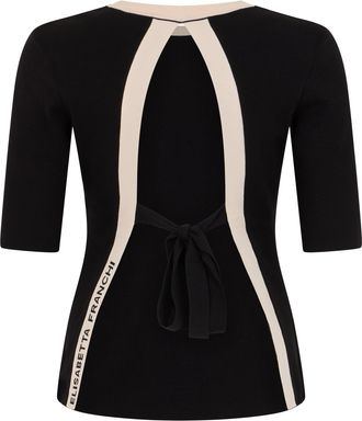 Elisabetta Franchi Womens Top, Three-Quarter Sleeve, Black-Cream Viscose Tops Black/cream