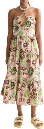 Scotch & Soda Keyhole Halter Stretch Cotton Seersucker Midi Sundress in Desert Floral Canyon Clay at Nordstrom, Size 10 Us