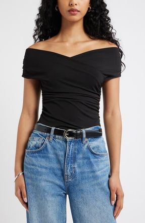 Open Edit Crossover Off the Shoulder Top in Black at Nordstrom, Size Xx-Small