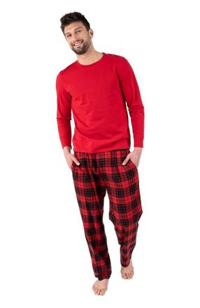 Leveret Mens Cotton Top & Flannel Pants Printed Holiday Pajama Set in Plaid Black & Red at Nordstrom, Size Xxx-Large