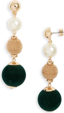 Nordstrom Orb Velvet & Faux Pearl Drop Earrings in Dark Green- Gold at Nordstrom