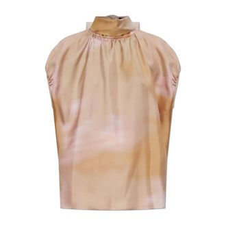 Fabiana Filippi Sleeveless Tops, female, Pink, Size: S Printed Silk Twill Top
