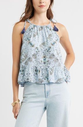 Treasure & Bond Ruffle Hem Camisole in Blue- Olive Scarf Floral at Nordstrom, Size Xx-Large