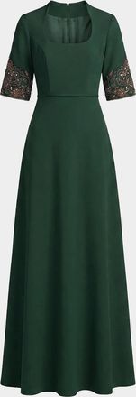 Mac Duggal Crepe Beaded-Cuffs A-Line Gown