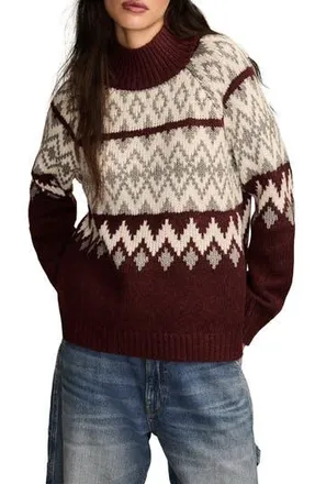 Lucky Brand Fair Isle Mock Neck Sweater in Burgundy Heather at Nordstrom Rack, Size X-Large
