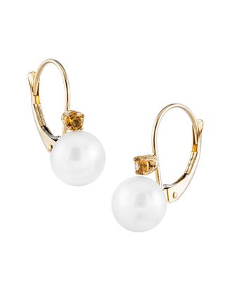 Splendid Pearls 14K 0.10 Ct. Tw. Citrine & 7-7.5Mm Pearl Earrings
