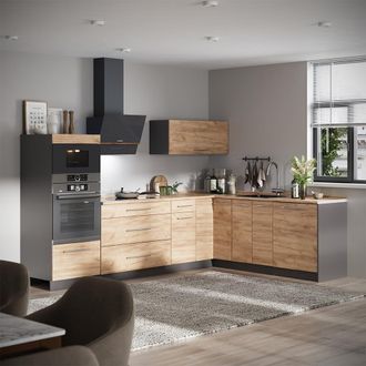 Vicco Cucina Angolare Completa Fame-line, Rovere Dorato/antracite, 287 X 207 Cm Senza Piano Di Lavoro, Vicco