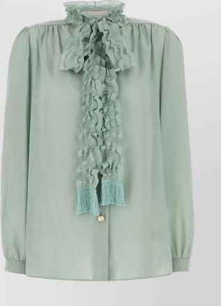 Valentino Garavani crepe shirt with high neck and ruffled neckline