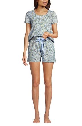 Lands End Knit 2 Piece Pajama Set - Short Sleeve Top and Shorts in Misty Blue Floral at Nordstrom, Size X-Small