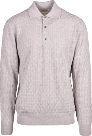FILIPPO DE LAURENTIIS Stone Merino Wool-Blend Knit Polo Shirt