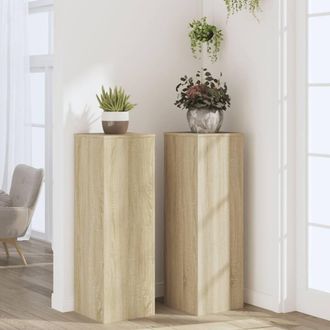 Berkfield Home Plant Stands 2 pcs Sonoma Oak 33x33x100 cm Engineered Wood in Light Tan | Size: 33 x 33 x 100 cm
