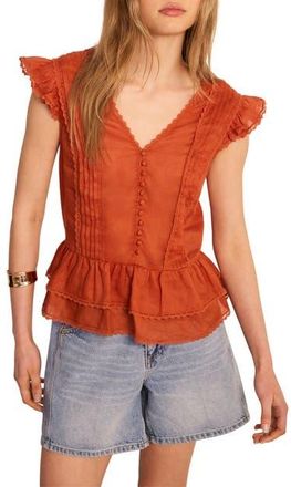 Mint Velvet Ramie Ruffle Detail Blouse in Orange at Nordstrom, Size X-Large