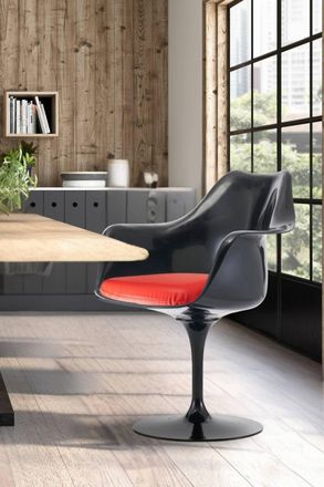 Fusion Living Black Tulip Armchair with PU Cushion in Red