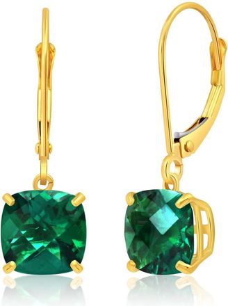 MAX + STONE Solid 14k Yellow or White Gold 8mm Cushion Cut Dangle Gemstone Earrings