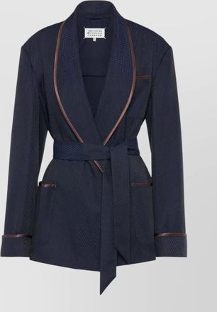 Maison Margiela belted coat contrast trim front pockets