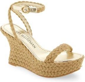Stuart Weitzman Braida Strap Espadrille Wedge Sandal in Gold/Natural at Nordstrom Rack, Size 9.5