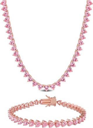 Mimi & Max 43 1/2ct TGW Created Pink Sapphire Tennis Jewelry Set Rose Plated Sterling Silver