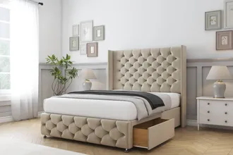 Comfort Beds Emily Coniston Divan Base 2 Drawers - 54 Wingback-Footboard in Cream | Size: King
