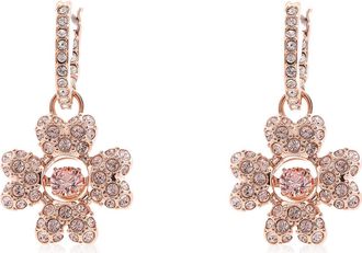 Swarovski Idyllia Pierced Earrings Mini Hoop Cz Clover Rose Gold Shiny Silk