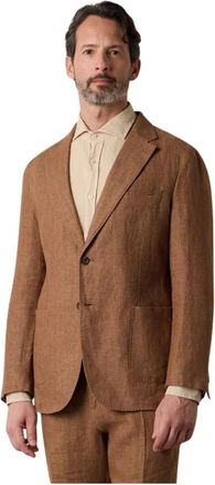 Brooks Brothers Herringbone Linnen Blazer - Heren - Business blazers - Bruin - S - Linnen - Kostuums